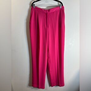 ZARA Sz XL Vibrant Pink Trousers With Pockets Wider Leg Flowy High Rise NEW